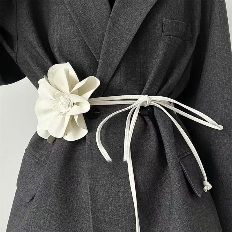 PU Leather Waist Belt - Large Flower Tie Wrap Sash with Bow for. gallery