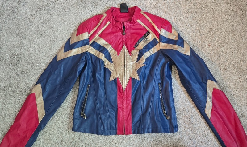 Captain Marvel Leather Jacket, Red Blue and Gold, “Her Universe”, Size Small