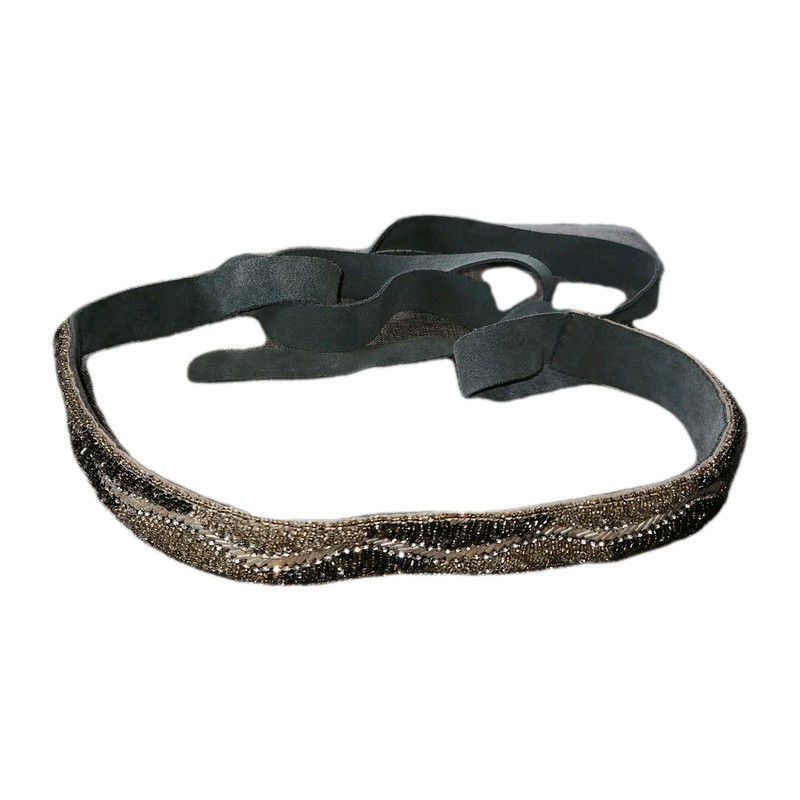 Women’s Ornate Heavily Beaded Rhinestone Gray Suede Tie Belt One Size