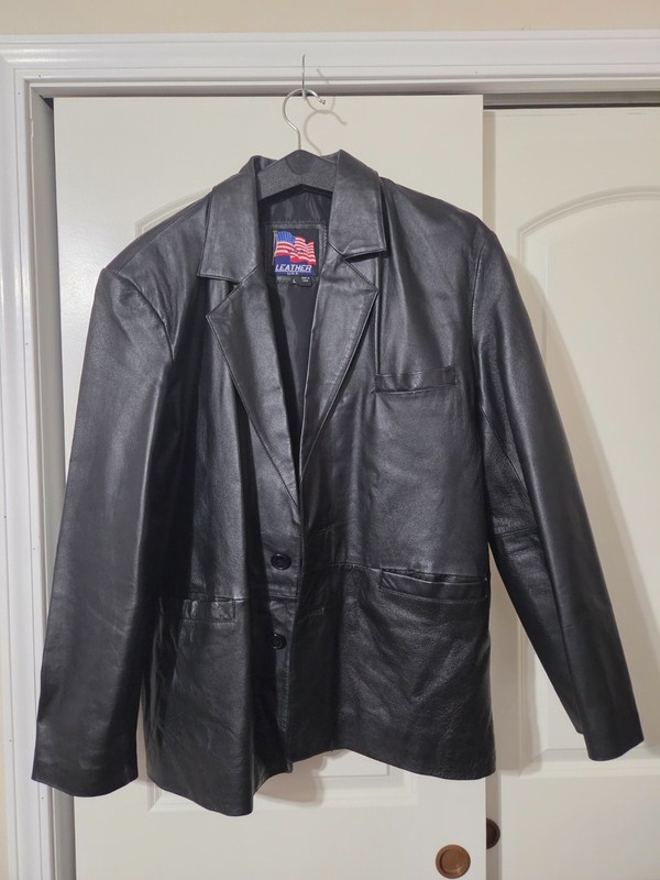 Vintage Mens Large Black Genuine Leather Blazer Jacket Soft Leather Sport Coat L