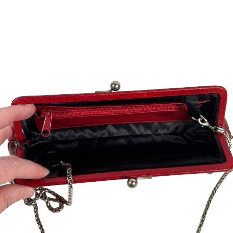 Brighton Red Pebbled & Croc Leather Crossbody Evening Bag Clutch Chain Strap gallery