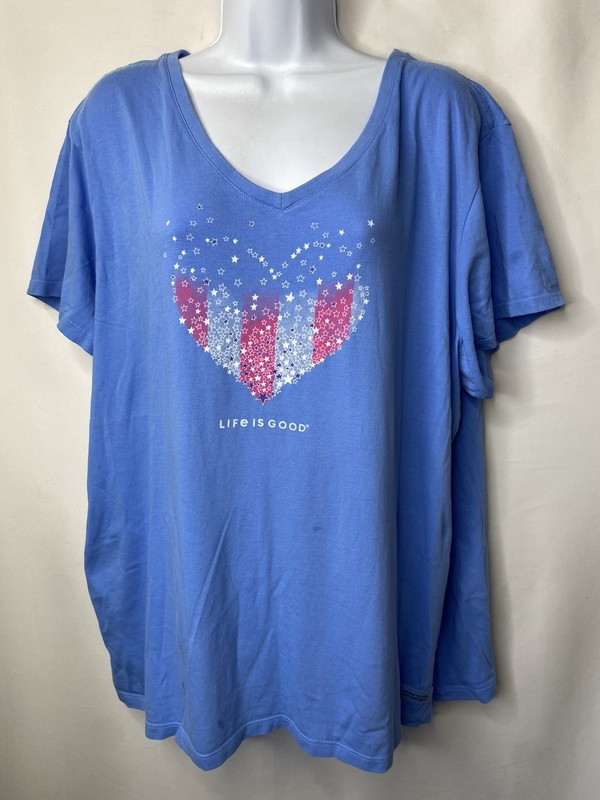 Life Is Good Crusher Womens Shirt Size XXL Heart Stars American Preppy Soft Fun