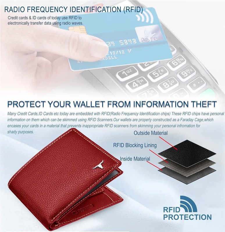New Red Bi-Fold Leather Men's Wallet RFID Protection Gift Item gallery