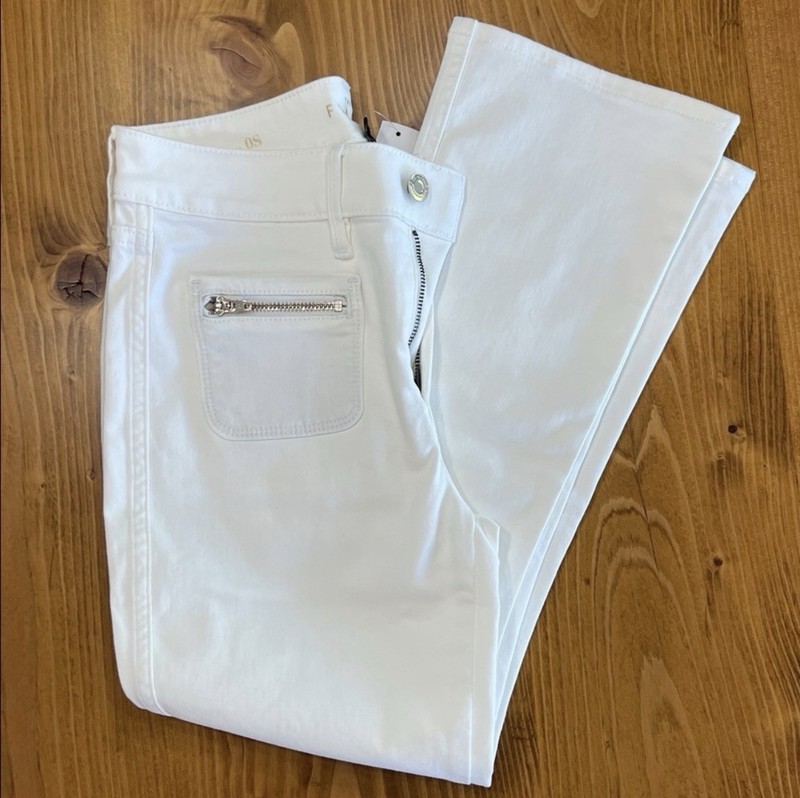 NWT WHBM White High Rise Crop Flare Jeans Zip Pocket 0S