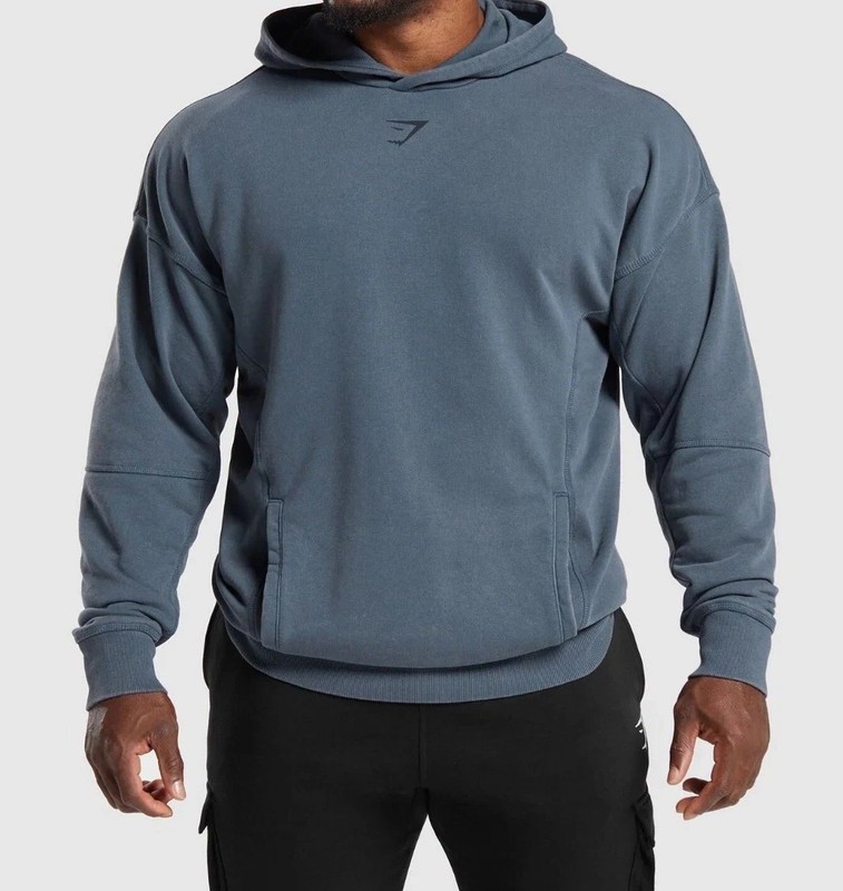 Gymshark Men’s Oversized Fit Heritage Washed Hoodie Titanium Blue Sz Medium