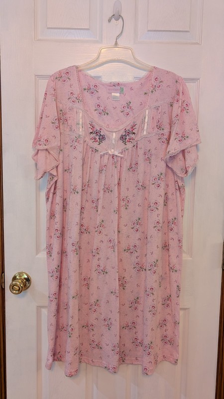 Moon Dance Plus Nightgown Pink Floral Cotton Blend SS Pin Tucks Lace Ribbon 3X