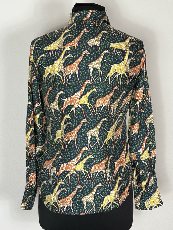 J. Crew Collection Giraffe Print Silk Twill Button Up Shirt Size 0 Long Sleeve gallery