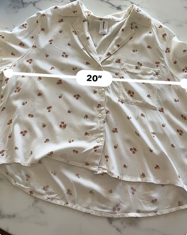 Abound Camp Collar Floral Button-Down Shirt Size M Cream Rose Print EcoVero Visc gallery