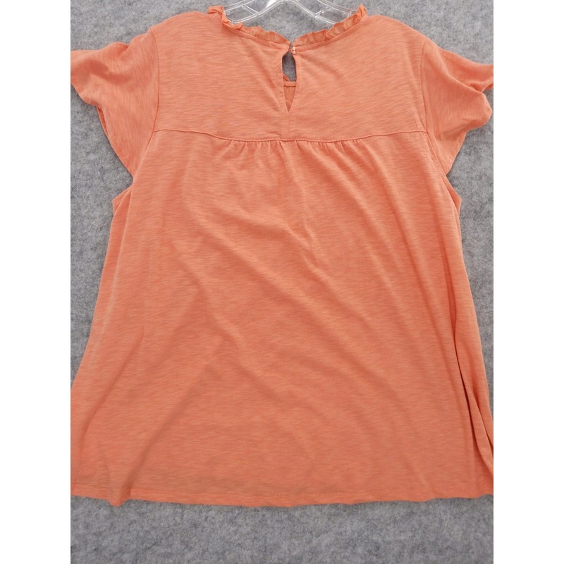 Ella Moss Ruffle Neck Top Crochet Trim Flutter Sleeve Blouse Coral Size L gallery