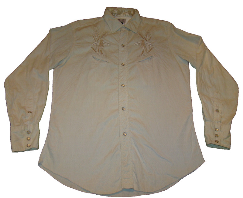 Vtg H Bar C Ranchwear Mens Medium Pima Emboridered Totem Eagle Wheat Snap Shirt