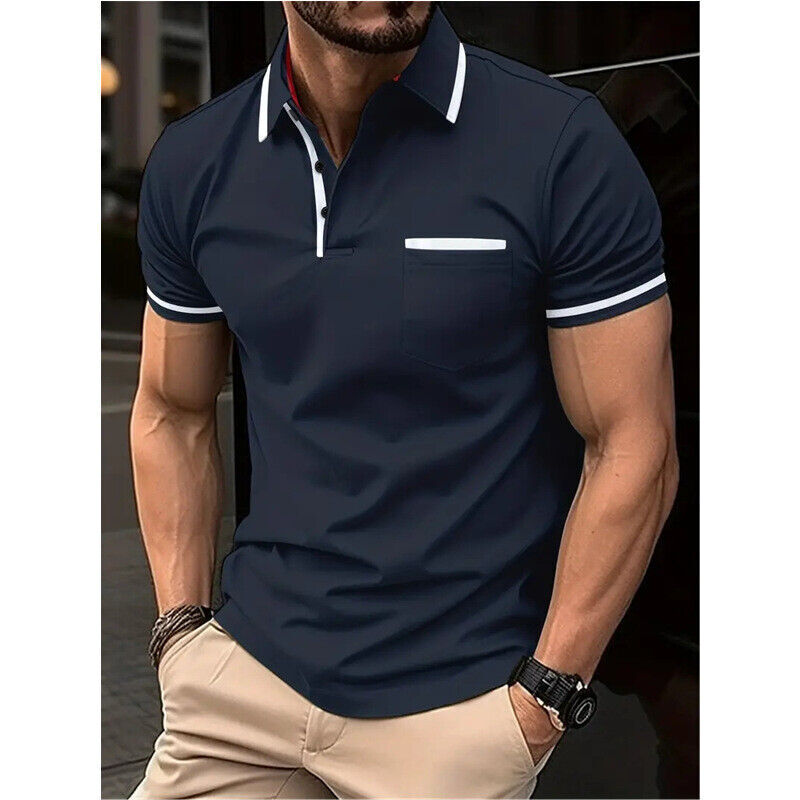 2024 Summer Button Pocket Men’s Sports Polo Shirt Short Sleeve T-Shirt
