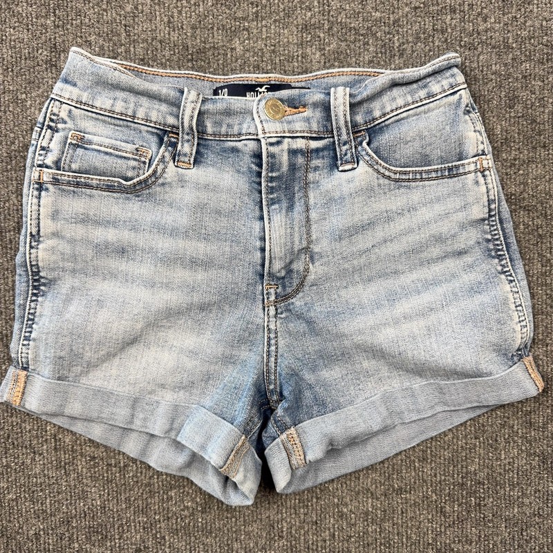 Hollister Denim Shorts Juniors 1/0 Blue High-Rise Short 3 Inch Cuffed Stretch