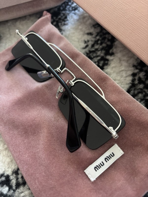 Miu Miu Oversized Geometric Sunglasses Black Mirrored Lenses Metal Frame Women