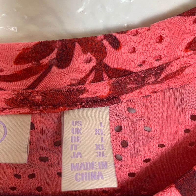 LOGO Layers Lori Goldstein Eyelet Top Pink Floral Womens Large CottageCore gallery