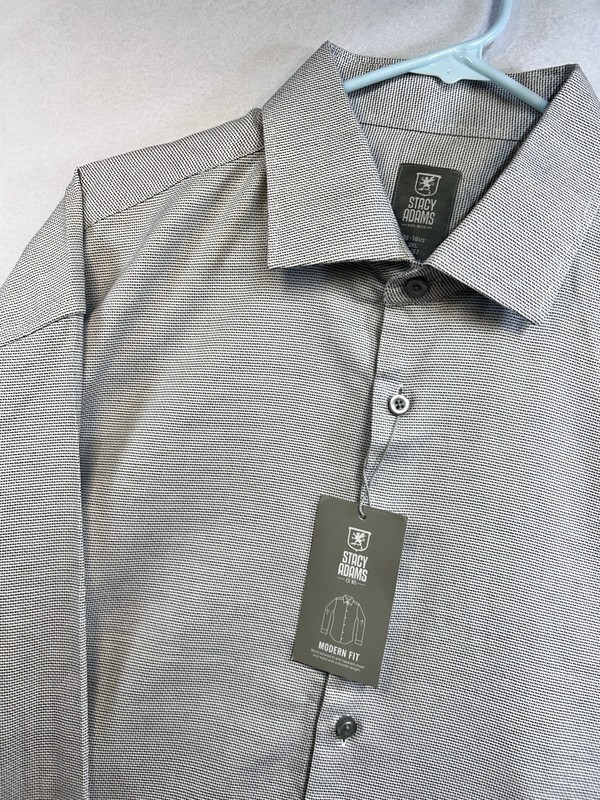 Stacy Adams Modern Fit Microcheck Gray Dress Shirt 18-18 1/2 36/37 2XL NWT