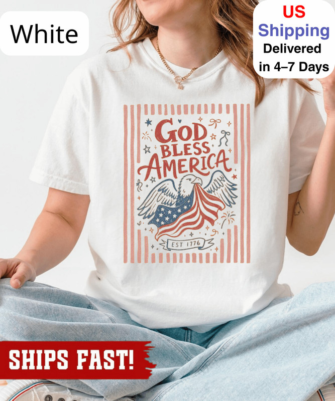 Striped 4th of July Shirt, God Bless America Shirt, Patriotic July 4th Tee, Retr gallery