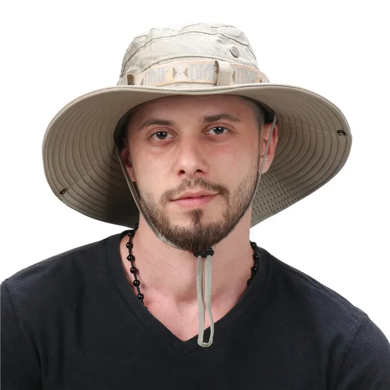 Summer Men Bucket Hat Outdoor UV Protection Wide Brim Panama Safari Hunting gallery