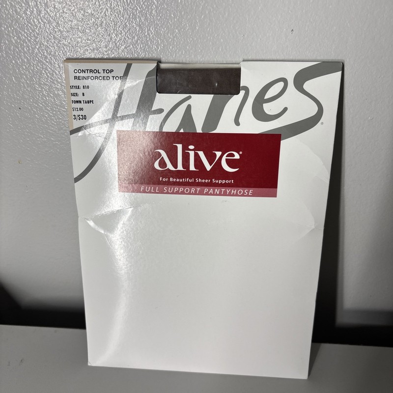Hanes 810 Alive Full Support Control Top Pantyhose town taupe size B