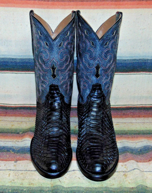 Mens Rujo The Zeke Black Snakeskin Leather Cowboy Boots 12 D New w/o Box gallery