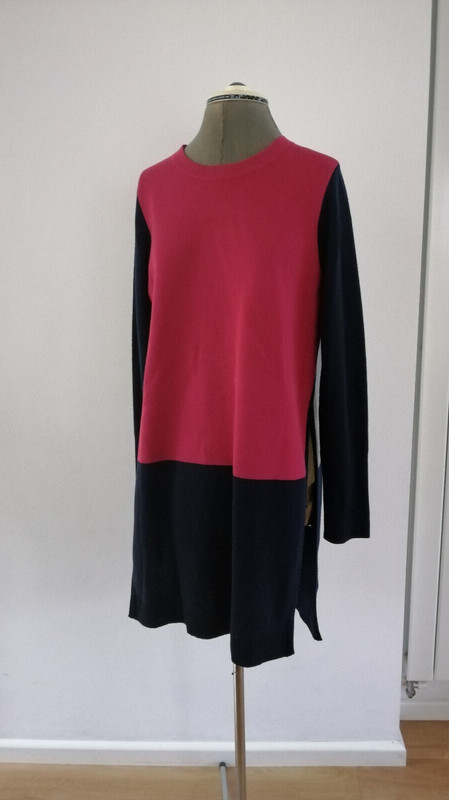 New Jigsaw Jumper Women Size M Pure Wool Blue Red Grey Block colour Crew Neck