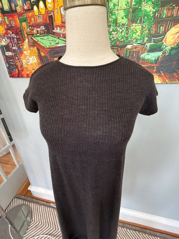 Eileen Fisher 100% Wool Ribbed Short Sleeve Gray Sweater Mini Dress size XS gallery