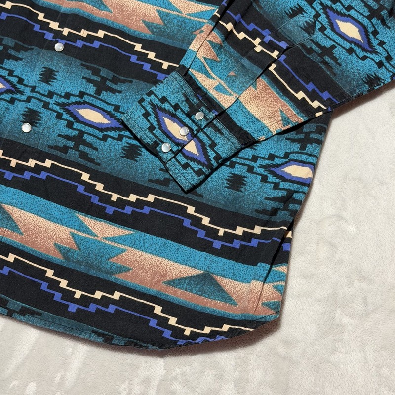Cumberland Outfitters Western Shirt Mens Large Pearl Snap Aztec Navajo Turquoise gallery