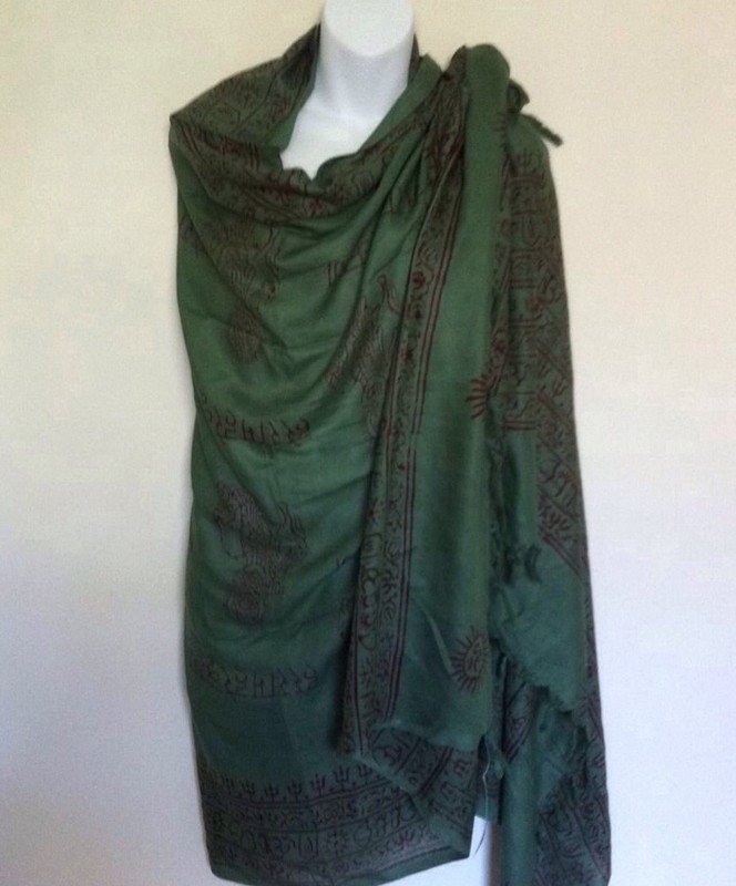 Om Yoga Meditation Hippie Light Prayer Green Shawl Cotton Scarf Handmade Nepal