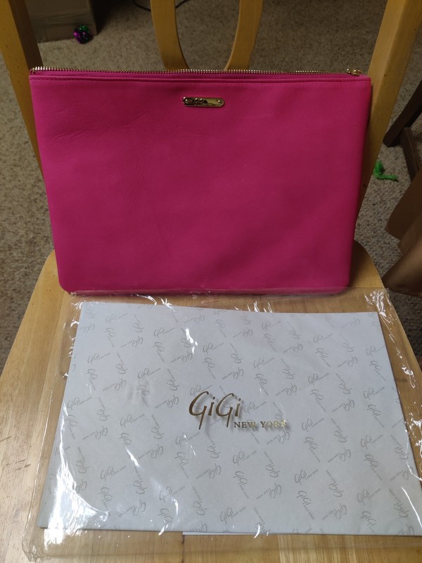 GiGi New York Pink Zip Clutch Solid Rectangle Gold Hardware Beige Lining