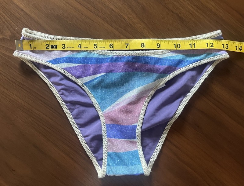 BECCA Rebecca Virtue Striped Metallic Bikini Bottom Lined Stretch XS Purple gallery