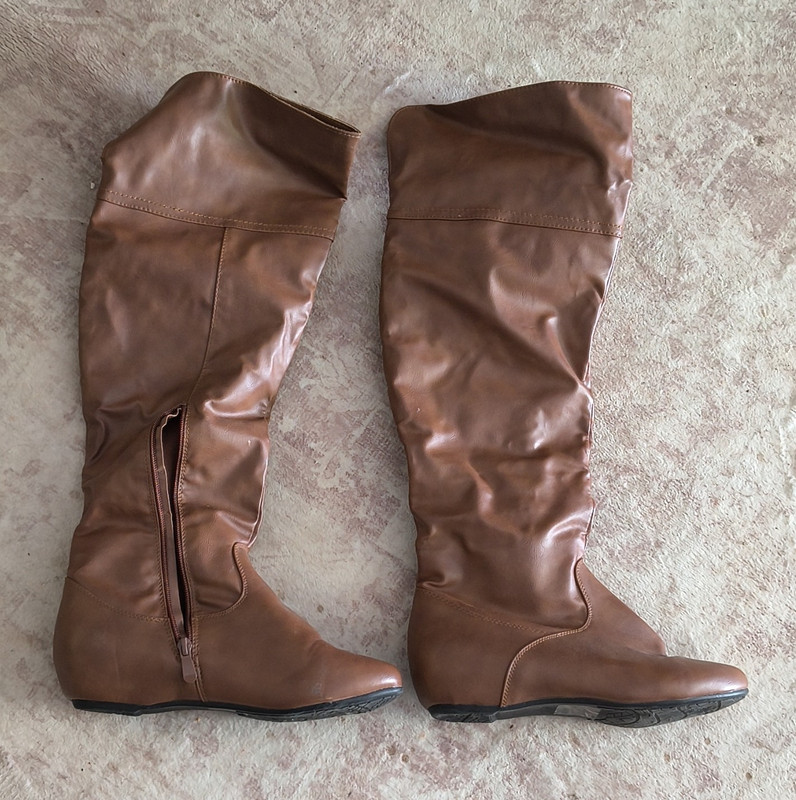 Women’s Brown Faux Leather Knee-High Riding Boots Round Toe Zip Solid Size 7.5