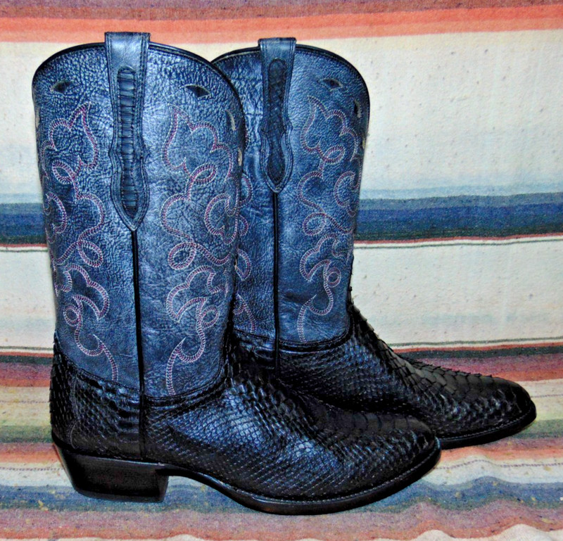Mens Rujo The Zeke Black Snakeskin Leather Cowboy Boots 12 D New w/o Box gallery