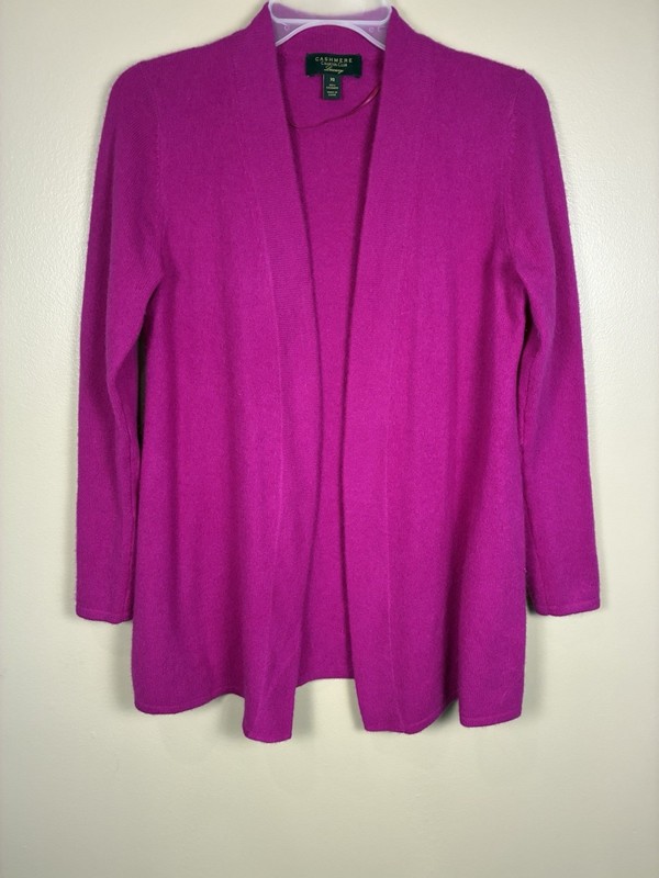 Charter Club Luxury 100% Cashmere Open Front Cardigan Size XS Purple Classic gallery