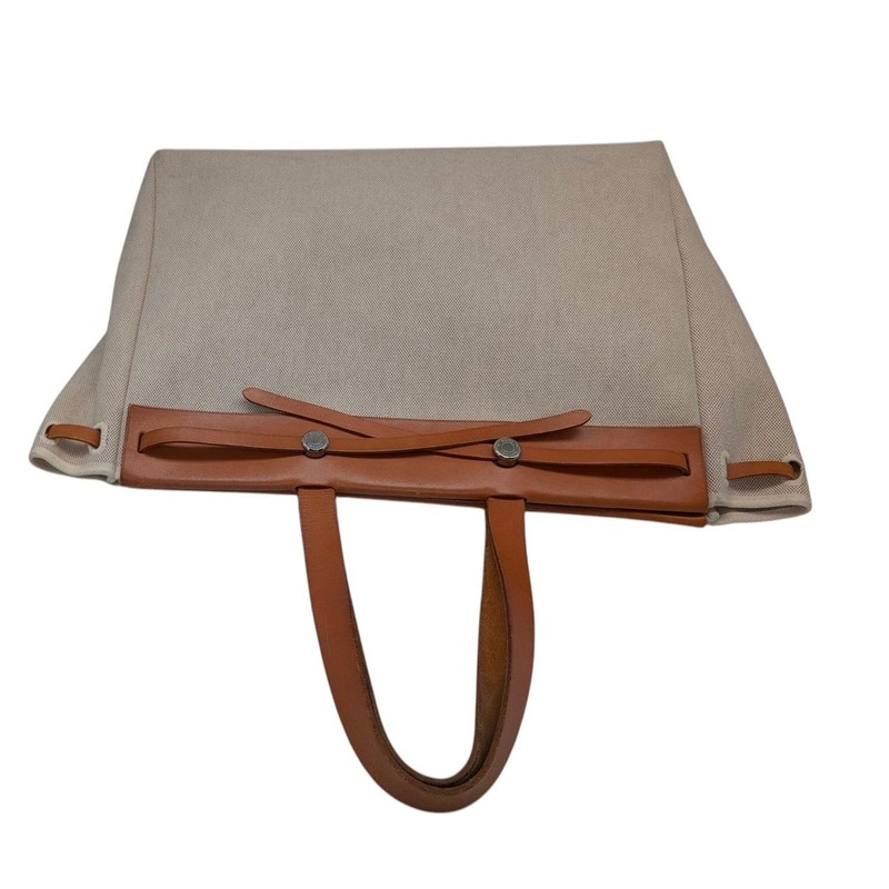 Hermes Vintage Natural Toile and Vache Calfskin Leather Herbag Cabas gallery