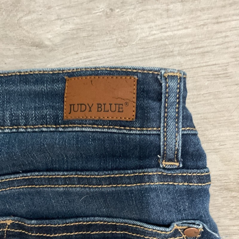 Judy Blue Women's Dark Wash Blue Denim Distressed High Rise Relaxed Skinny Jeans gallery