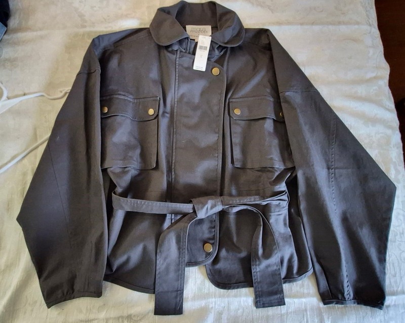 Anthropologie Women’s Black Belted Zip/Button Jacket w/ Pockets Short S