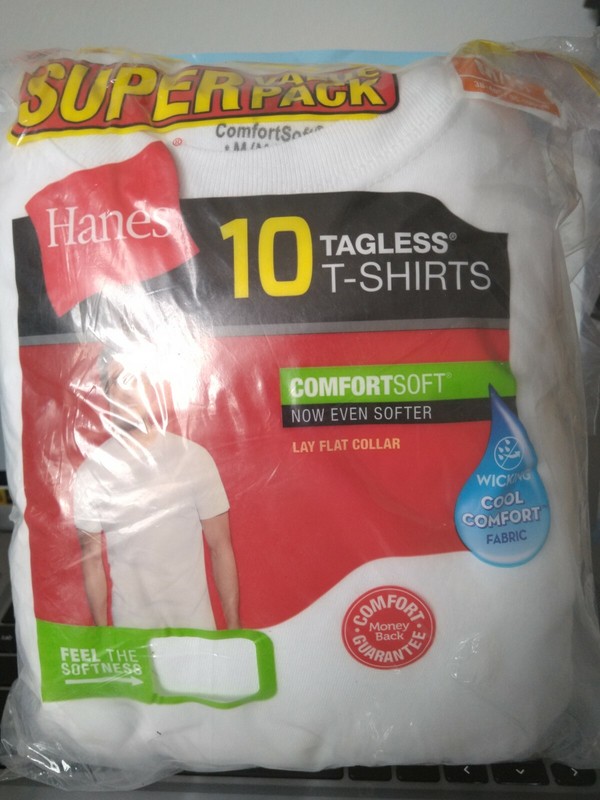 Hanes Mens 10 Pk SUPER VALUE PACK T-SHIRTS TAGLESS, White SIZE MM 38-40