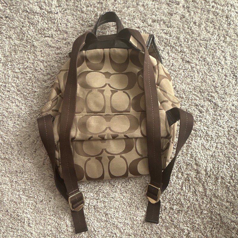 Coach Women’s Brown/Beige Logo Drawstring & Zip Backpack, Outer Pockets gallery