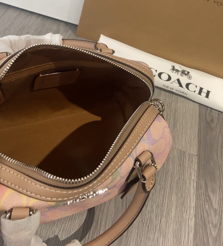 NWT Coach Rowan Satchel Bag In Rainbow Signature Canvas CDA90 Sand Multi gallery