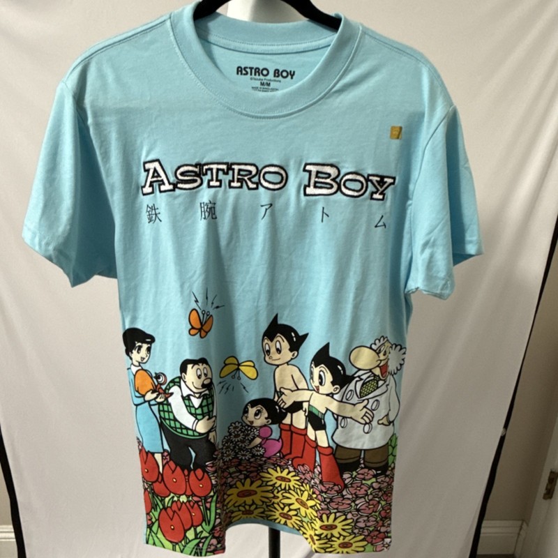 Astro Boy Flower Embroidered Light Blue Short Sleeve T-Shirt M