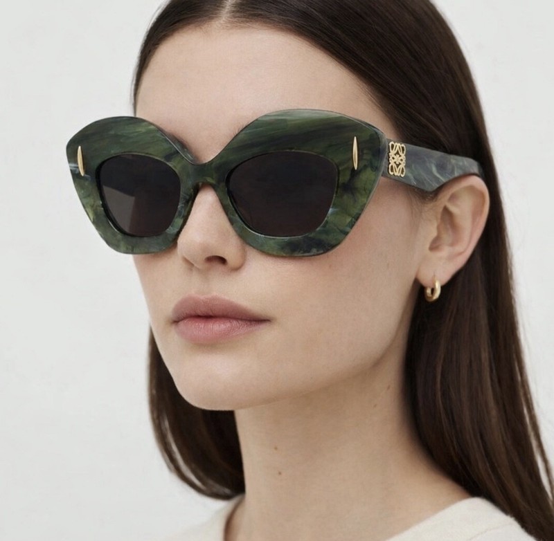 Loewe LOEWE Anagram Oversized Geometric Sunglasses Green Frame Black Lenses
