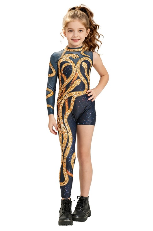 Girls Reputation Costume Gold Snake Bodysuit Halloween Dress Up