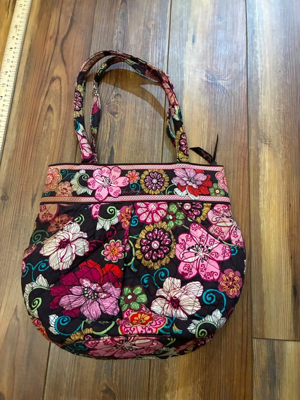Vera Bradley Pirouette Pink Black Floral Quilted Tote Shoulder Purse 🔥FAST SHIP gallery