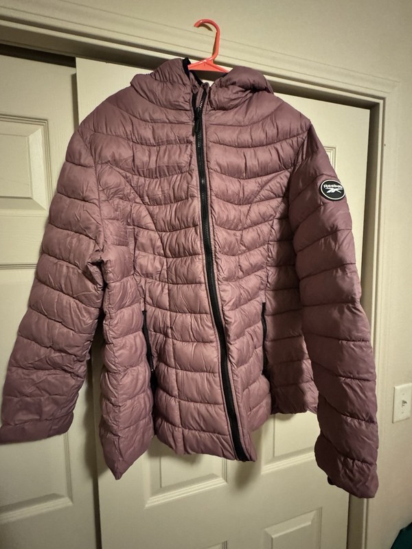 Reebok Women’s Purple Hooded Quilted Puffer Jacket Full Zip Plus Size 3X