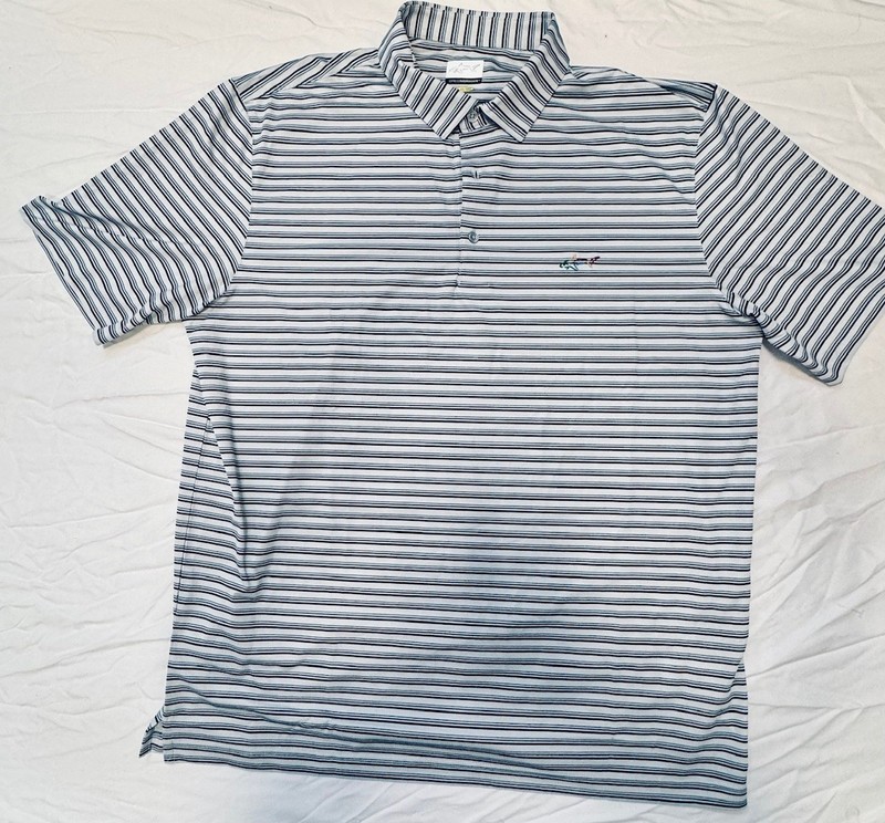 Greg Norman Play Dry Men’s LG Golf Polo Shirt – Blue Heather Stripe (GN001B1)