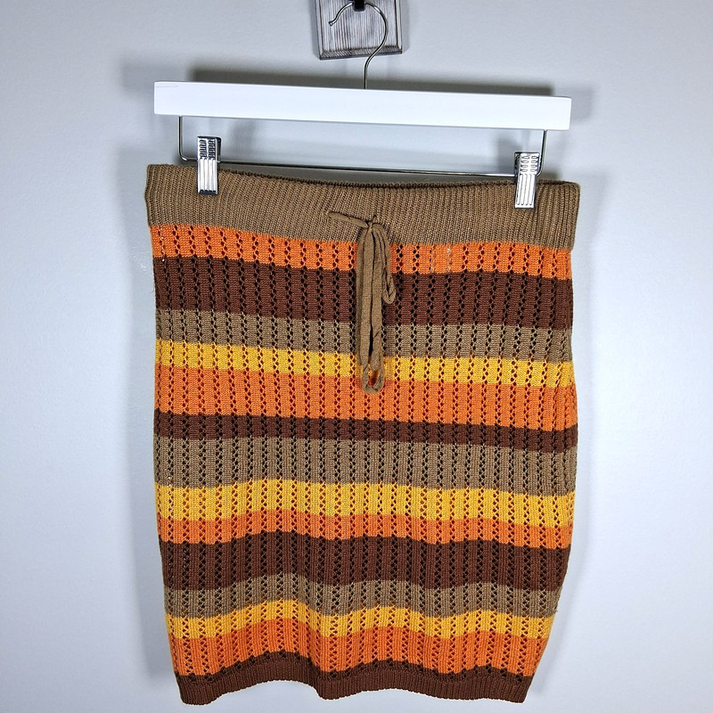 Almost Famous Crochet Open Knit Skirt Womens Sz 1X 70s Bohemian Hippie Festival