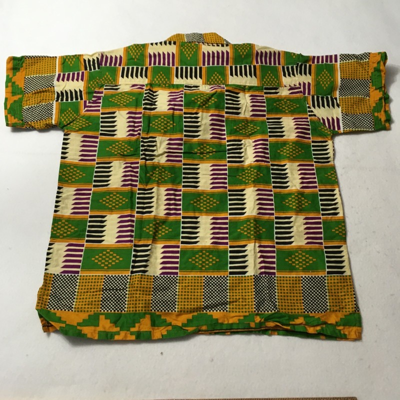 Vintage African Kente Cloth Men’s Short Sleeve Shirt GREEN MERCY'S 2XL gallery