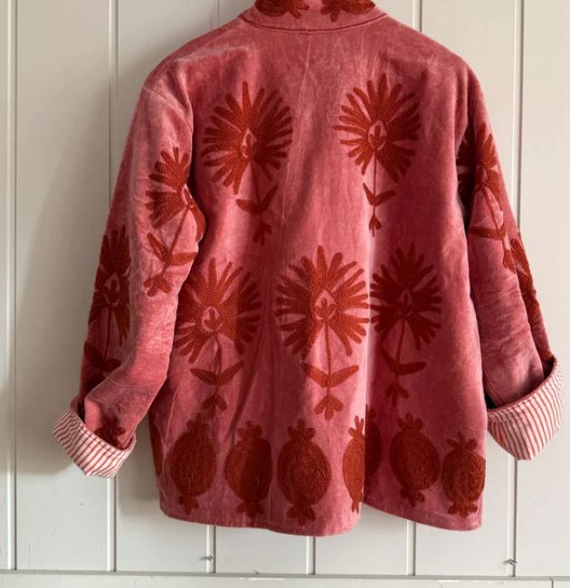Handmade Red Velvet Embroidered Jacket Boho Floral Festival Wear gallery