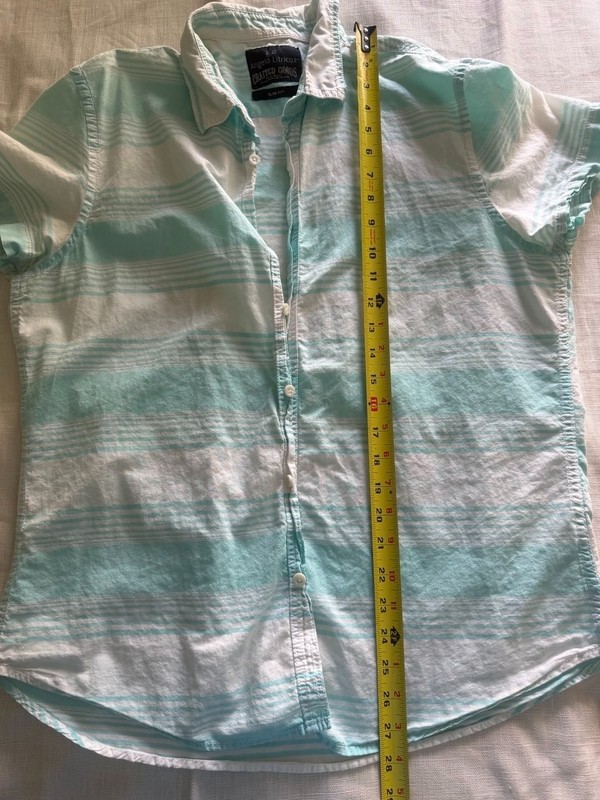 Angelo Litrico Men's Slim Fit Short Sleeve Shirt Size L 41/42 Mint Green White S gallery