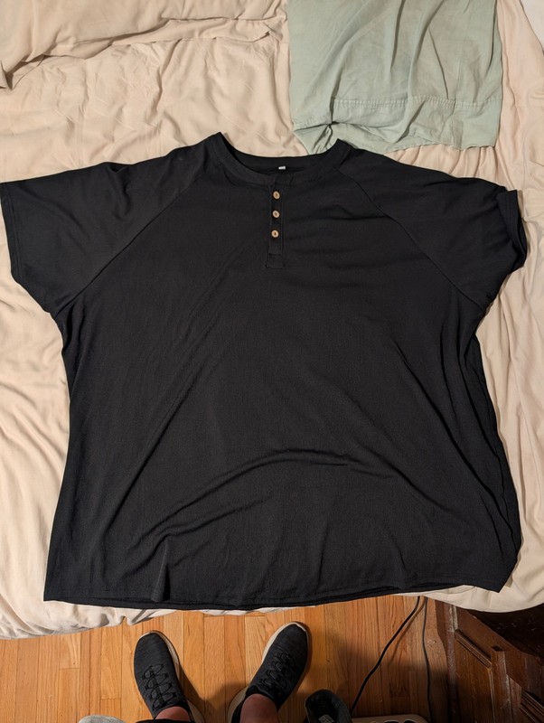 Evervibe Men’s Big & Tall Ribbed Henley Shirt – Black Short Sleeve Raglan 5XL
