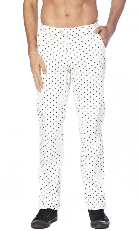 CONCITOR Collection Men’s Dress Pants POLKA DOT Design WHITE Color Black Dots